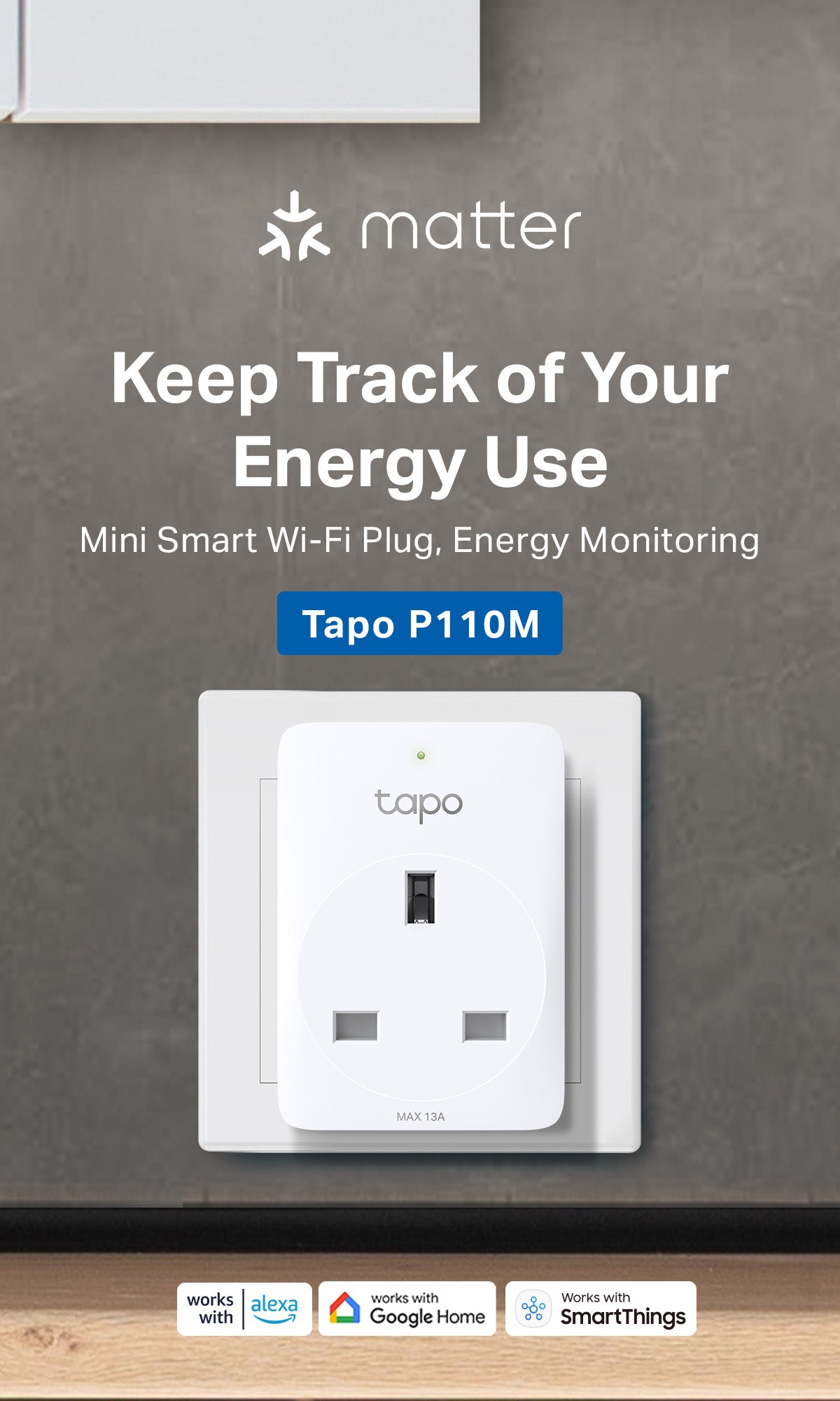 TP-Link Tapo P110M Matter-Certified Energy Monitoring Smart Plug Mini